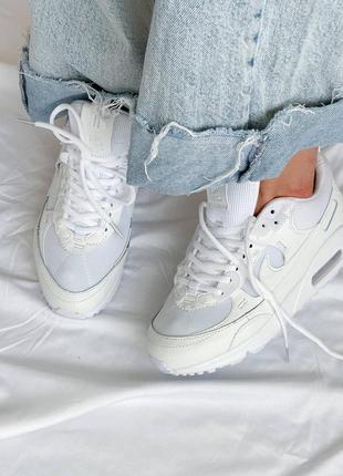 Nike air max 90 white жіночі кросівки з сіточкою білого кольору женские белые кроссовки найк в сетку весна лето осень