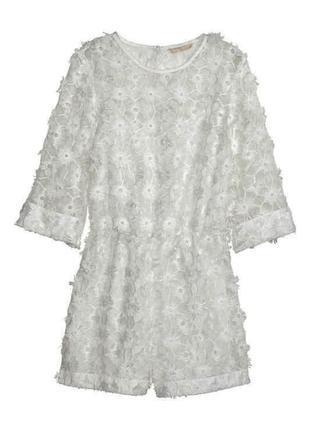 Белоснежный комбинезон с вышитой органзы с рукавами ромпер платье мини1 фото