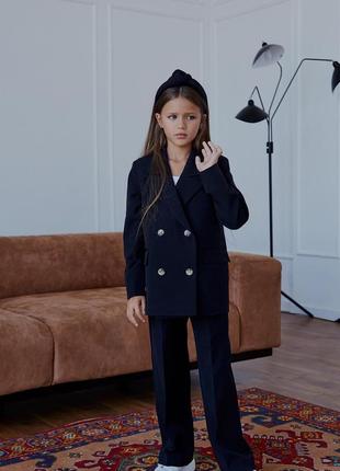 Костюм школьный детский брючный, пиджак двубортный, брюки, школьная форма для девочки, бренд, черный2 фото