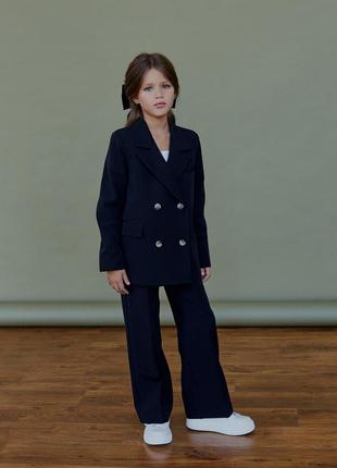 Костюм школьный детский брючный, пиджак двубортный, брюки, школьная форма для девочки, бренд, черный5 фото