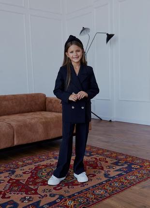 Костюм школьный детский брючный, пиджак двубортный, брюки, школьная форма для девочки, бренд, черный7 фото