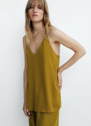 Сатиновый топ на тонких бретелях massimo dutti5 фото