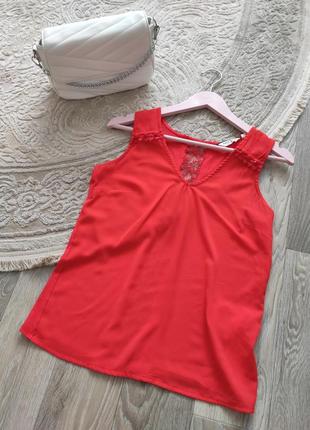 Шифоновая красная блуза , майка1 фото