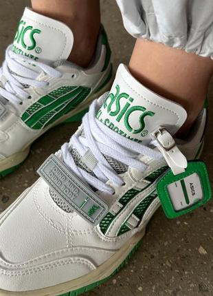 Кроссовки женские беговые asics gel-spotlyte low v2 белые / зеленые, асикс гель спортстайл4 фото