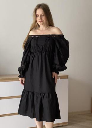 Черное хлопковое платье3 фото
