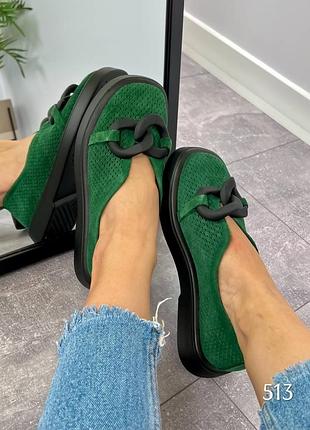 Туфли missia, зеленый, натуральная замша