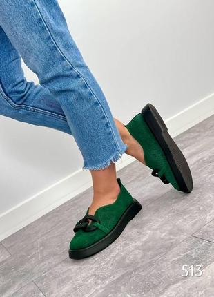 Туфли missia, зеленый, натуральная замша