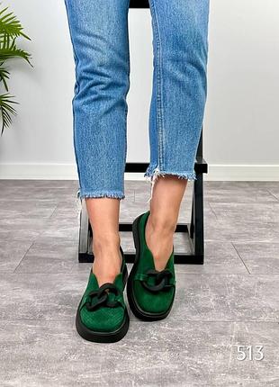 Туфли missia, зеленый, натуральная замша