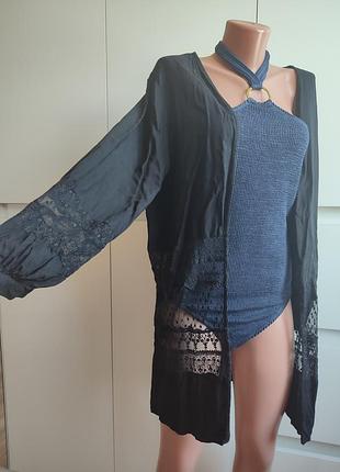 Накидка на купальник-паруо халат із мереживом бавовна