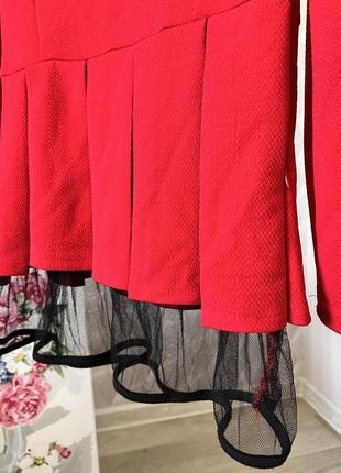 Нарядная блуза блузка кофточка кофта с воротником в пайетках красная с фатиновой баской5 фото