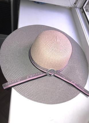 Шляпа большая панама с бантом бантиком с широкими краями полями плетеная плетёная летняя пляжная однотонная женская1 фото