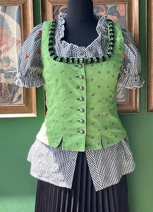 Блуза в клетку с цветочной вышивкой австрийская в винтажном стиле6 фото