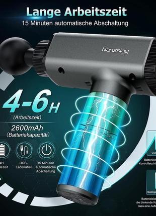 Nanssigy muscle massage gun gun, 30-позиционный регулируемый массажер со светодиодным индикатором, 6 массажных3 фото