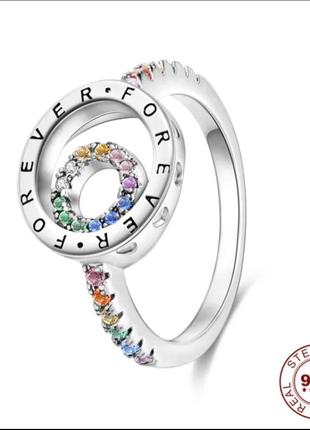 Кольцо серебро 925. кольццо forever. кольцо с цветными цирконами.
