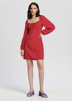 Красная мини-платье с принтом 100% вискоза