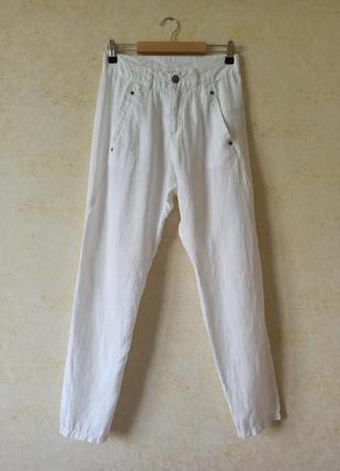 Стильні лляні штани з високою посадкою, завужені штани брюки льон, лен, лён, linen,  в стилі h&m2 фото