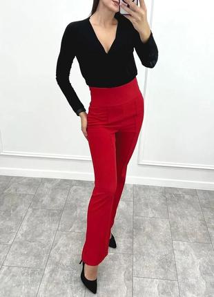 Жіночі класичні штани висока талія та стрілки без кишень червоні2 фото