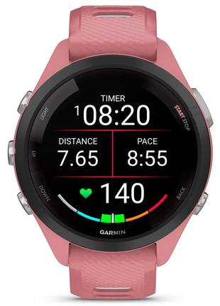 Спортивний годинник garmin forerunner 265s black bezel with light pink case and light pink/whitestone silicone band8 фото