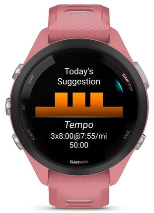 Спортивний годинник garmin forerunner 265s black bezel with light pink case and light pink/whitestone silicone band2 фото