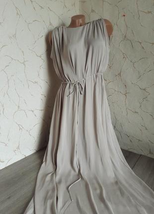 Платье сукня длинное серого/бежевого цвета открытая спина,50 размер