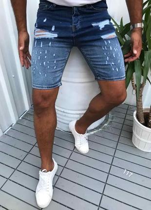 Розпродаж! чоловічі джинсові шорти приталені якісні рвані з потертостями