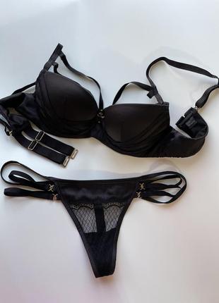Сексуальный, черный, атласный с кружевом набор белья incanto1 фото