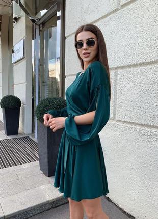 Шёлковое платье на запах с рукавами фонариками красное чёрное голубое кофейное морская вол...