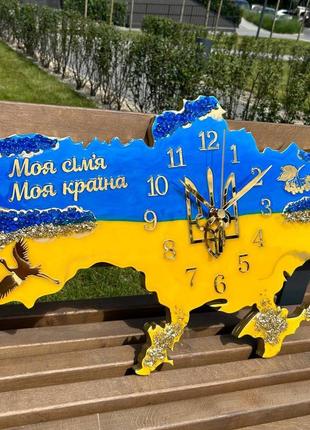 Годинник настінний з епоксидної смоли "карта україни" 40x25 см