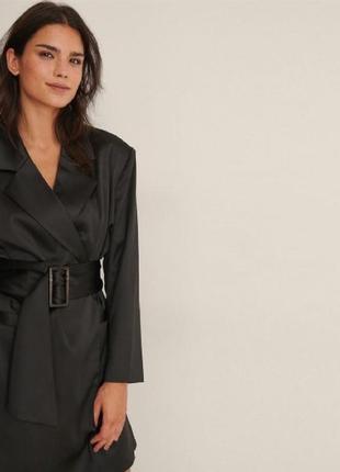 Черное атласное платье-пиджак na-kd, швеция2 фото