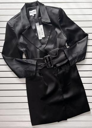 Черное атласное платье-пиджак na-kd, швеция3 фото