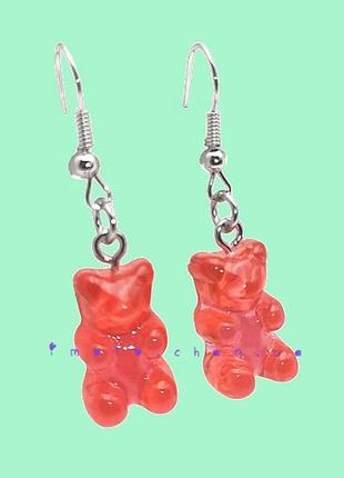 Серьги  сережки мармеладный мишка красный  gummy bear мишки