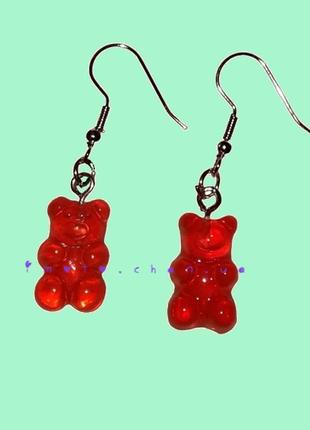 Серьги  сережки мармеладный мишка красный  gummy bear мишки4 фото