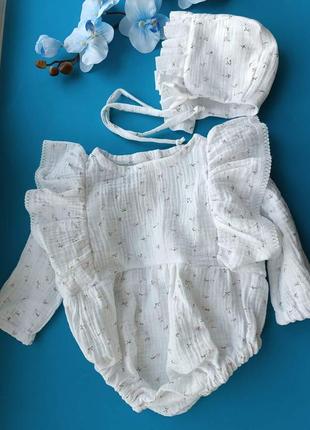 Боди платье на выписку муслин ромпер с рукавами для новорожденных
