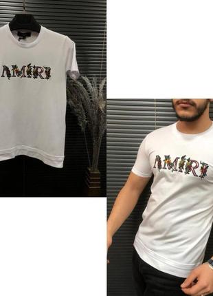 Мужская футболка белая amiri. футболка мужская брендовая1 фото