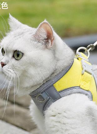 Нагрудник + повідець "замш" розмір м, жовто-сірий