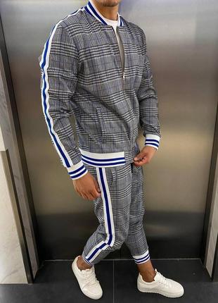 Спортивний костюм англійський чоловічий модний стильний серый у клітинку тренер (джентельмени)1 фото