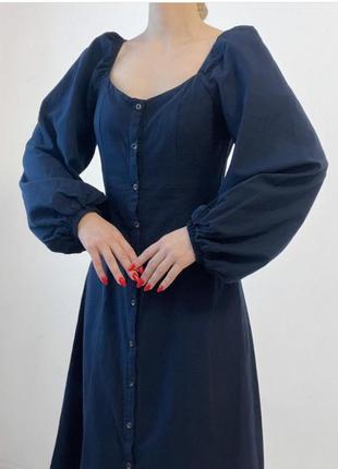 Синє плаття з ґудзиками3 фото