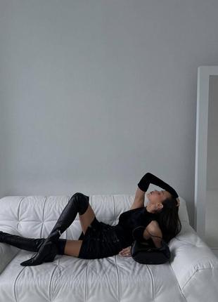 Спідниця міні з люверсами коротка юбка на зав'язках на шнурівці висока посадка чорна трендова стильна4 фото