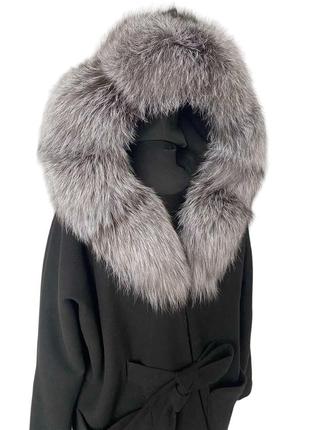 Пончо пальто женское оверсайз с чернобуркой2 фото