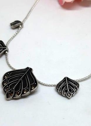 Кольє "листочки" чорна емаль кристали данія pilgrim2 фото