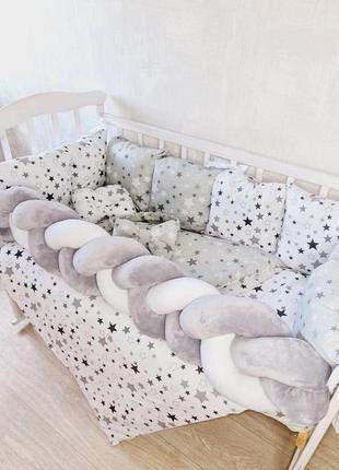 Постельный набор с косой "минимал" бортики защита в кроватку для новорожденного1 фото