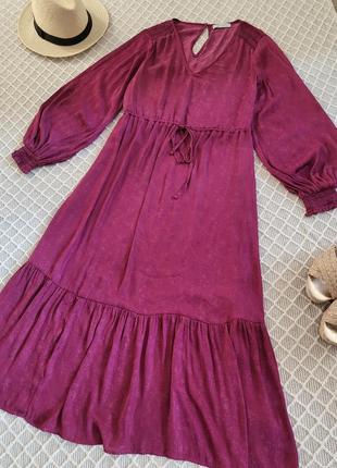 Легчайшее воздушное миди платье с объёмным рукавом