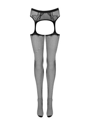 Сетчатые чулки-стокинги с узором на ягодицах obsessive garter stockings s232 s/m/l, черные, имитация5 фото