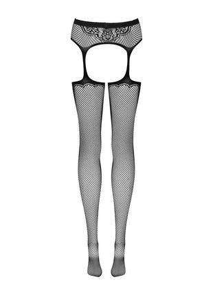 Сетчатые чулки-стокинги с узором на ягодицах obsessive garter stockings s232 s/m/l, черные, имитация6 фото