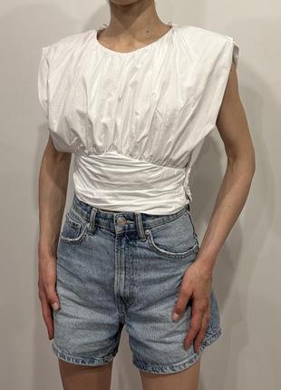 Zara новая блуза топ рубашка с корсетной талией