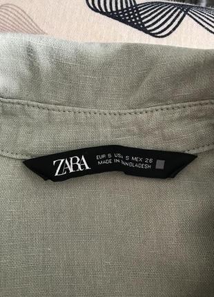 Мятное льняное платье рубашка миди «zara»5 фото