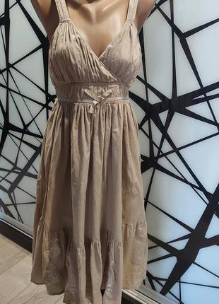 Шикарное двухярусное платье из очень легкого хлопка с вышивкой daniel hechter цвета кемел 42-466 фото