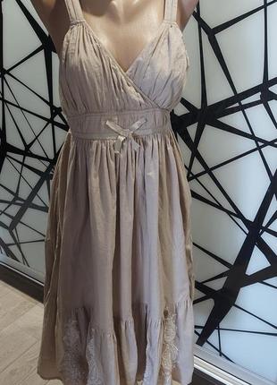 Шикарное двухярусное платье из очень легкого хлопка с вышивкой daniel hechter цвета кемел 42-462 фото