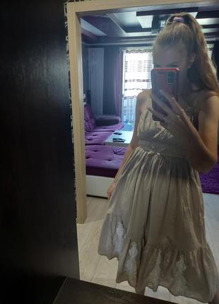Шикарное двухярусное платье из очень легкого хлопка с вышивкой daniel hechter цвета кемел 42-461 фото