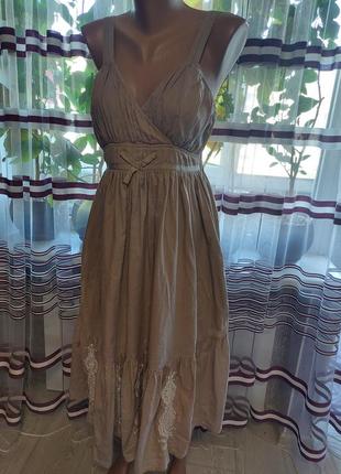 Шикарное двухярусное платье из очень легкого хлопка с вышивкой daniel hechter цвета кемел 42-467 фото